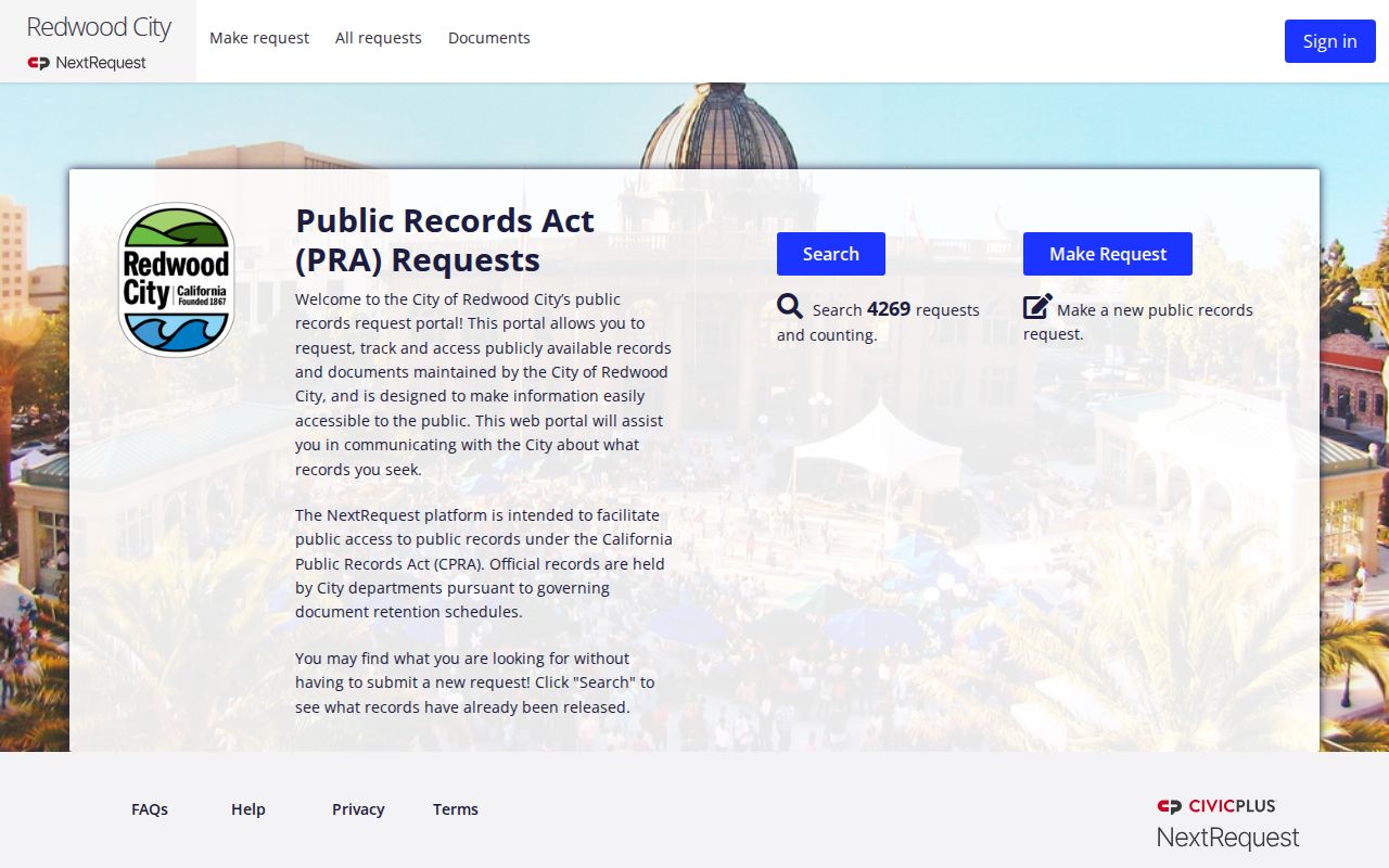 Redwood City NextRequest public records portal