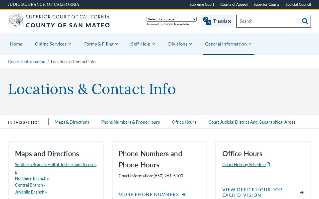 San Mateo Superior Court locations and contact information