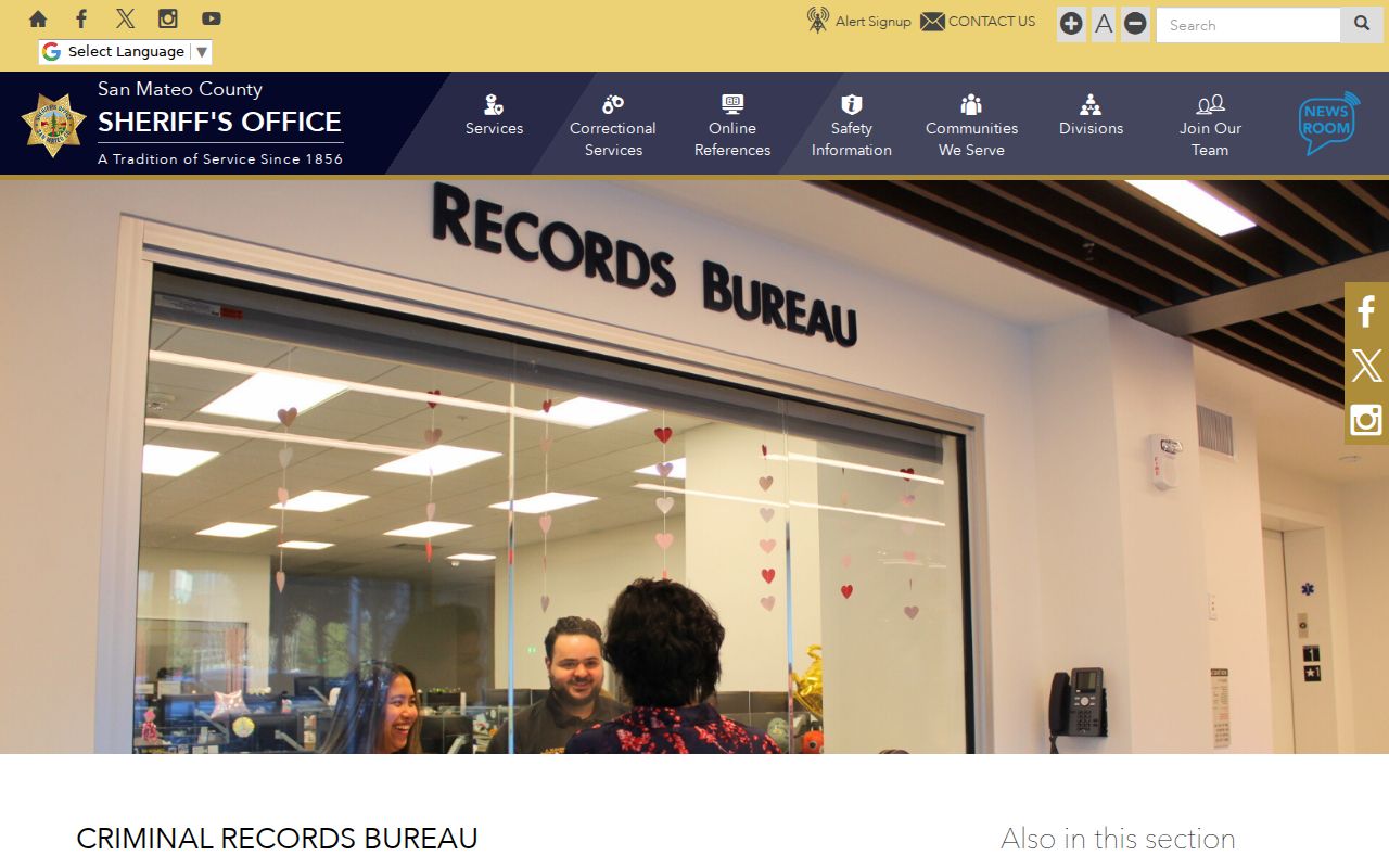 San Mateo County Sheriff Criminal Records Bureau information