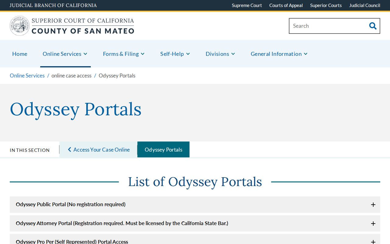 San Mateo County Odyssey court portal information