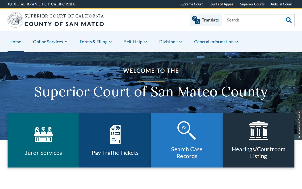 San Mateo County Superior Court homepage and branch services