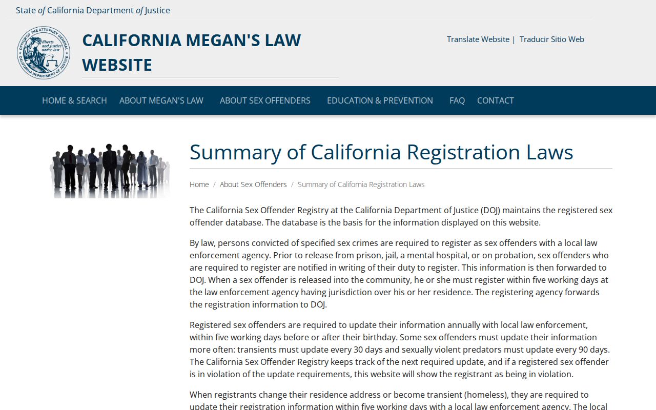 California Megan's Law registration laws summary