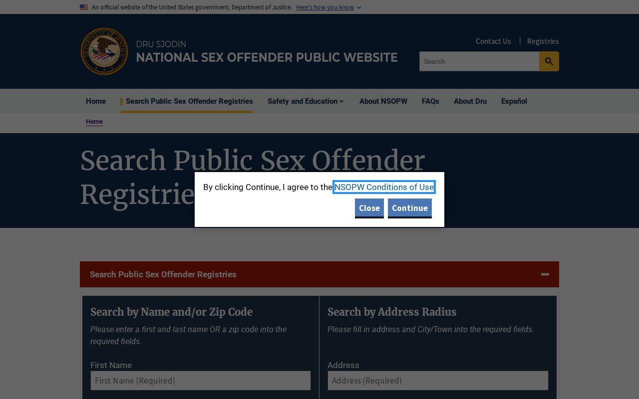 National Sex Offender Public Website registry search